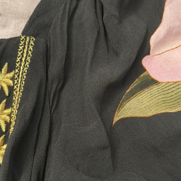 Farm Rio Long Sleeve Midi Dress Square Neck Black Floral Size Medium - Picture 7 of 8